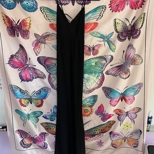 Black Satin Pencil Dress with Open Bottom Slit